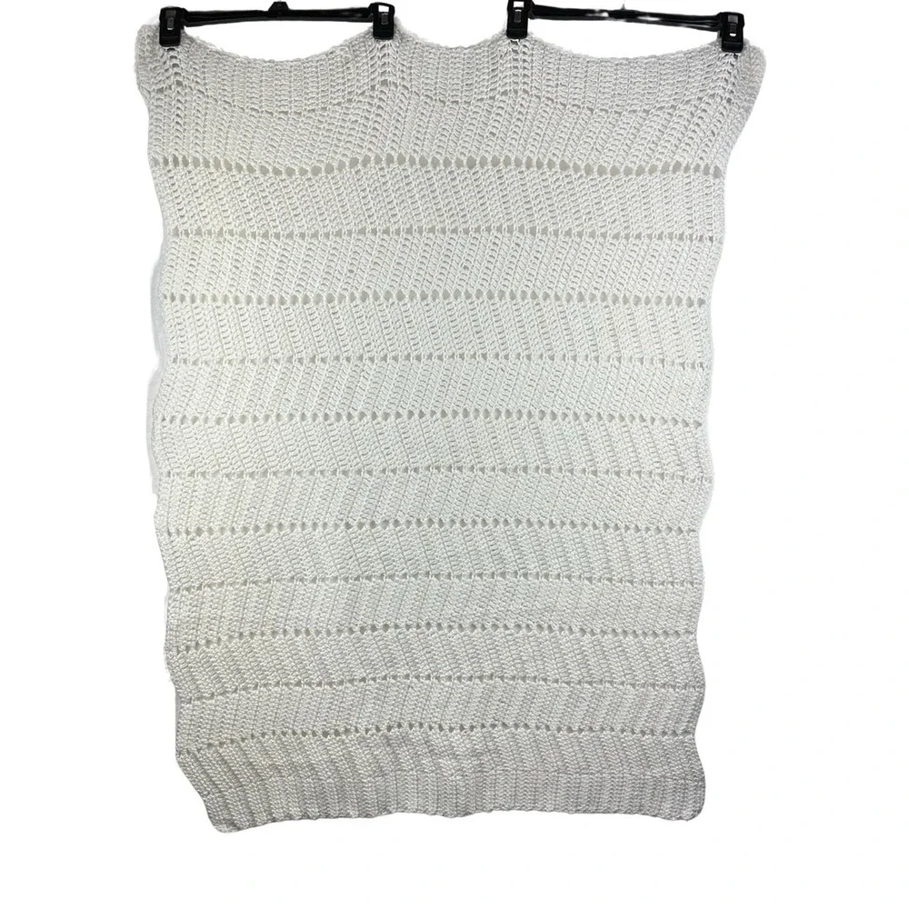 Handmade Crochet Knit Baby Blanket White - Picture 2 of 5